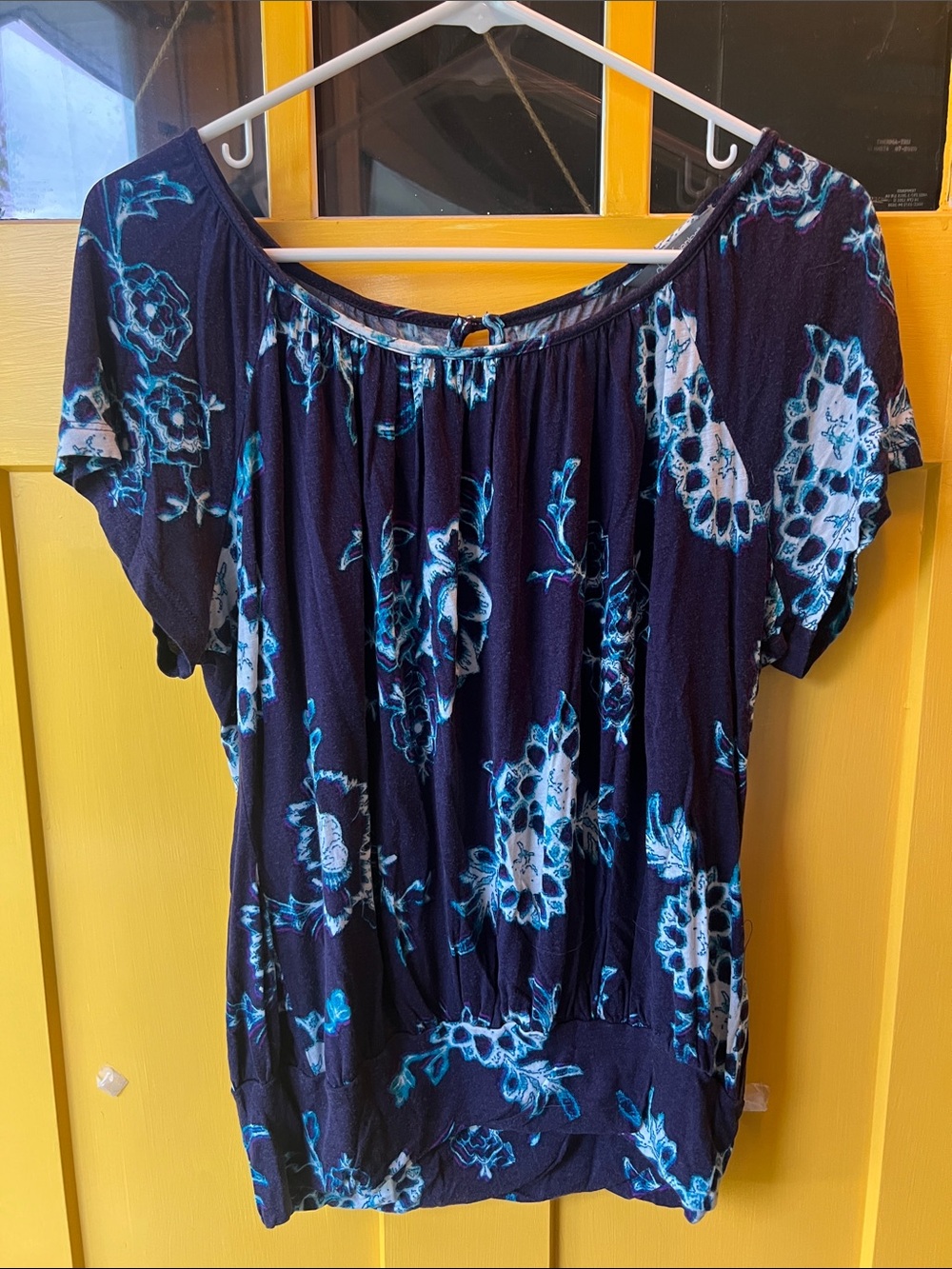 Floral Off-Shoulder Navy Blue Women's Top